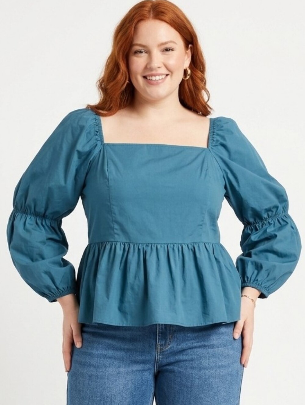 2/$20 2X Blue Puff Sleeve Peplum Blouse Plus Size Romantic Bohemian